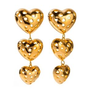 18K Gold Plated Heart & Moon Hollow Pendant Earrings